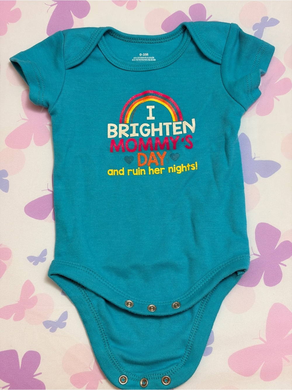 Turquoise Baby One-Piece Bodysuit with Rainbow Graphic